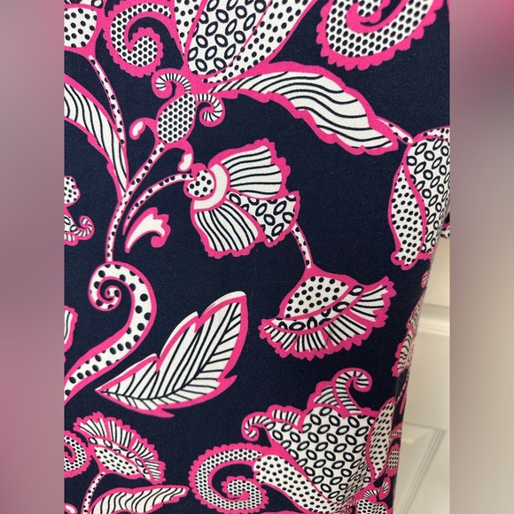 CROWN & IVY Ruffle Neck Cold Shoulder Dress Navy Blue Pink White Floral Paisley - Picture 9 of 13